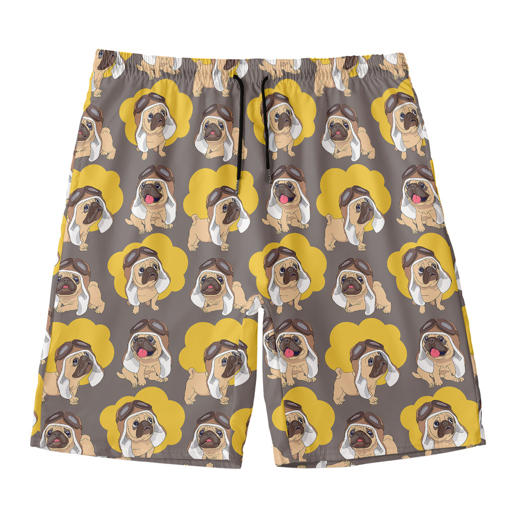 Pilot Pug Pattern Print Men's Swim Trunks