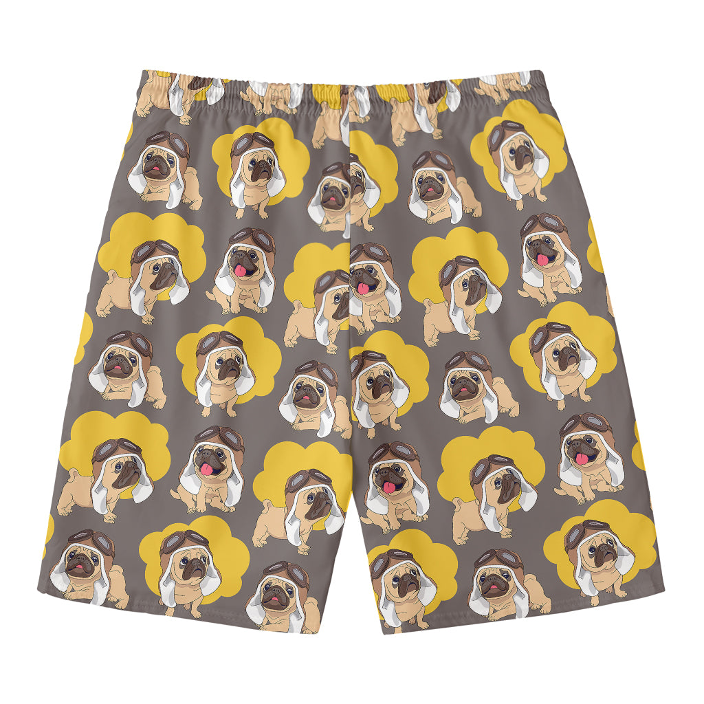 Pilot Pug Pattern Print Men's Swim Trunks
