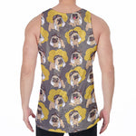 Pilot Pug Pattern Print Men's Velvet Tank Top