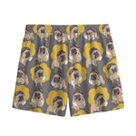 Pilot Pug Pattern Print Mesh Shorts