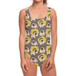 Pilot Pug Pattern Print One Piece Swimsuit