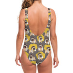 Pilot Pug Pattern Print One Piece Swimsuit