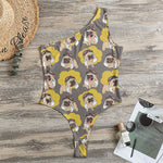 Pilot Pug Pattern Print One Shoulder Bodysuit