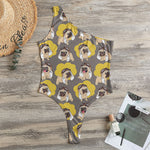 Pilot Pug Pattern Print One Shoulder Bodysuit