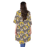 Pilot Pug Pattern Print Open Front Beach Cover Up