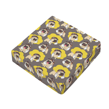 Pilot Pug Pattern Print Outdoor Seat Cushion Cover