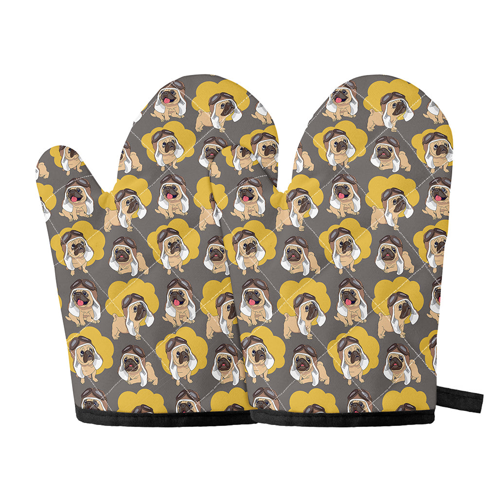 Pilot Pug Pattern Print Oven Mitts