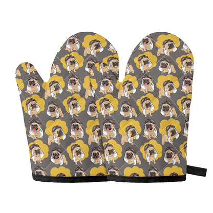 Pilot Pug Pattern Print Oven Mitts