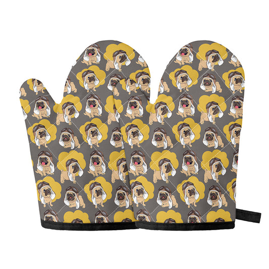 Pilot Pug Pattern Print Oven Mitts
