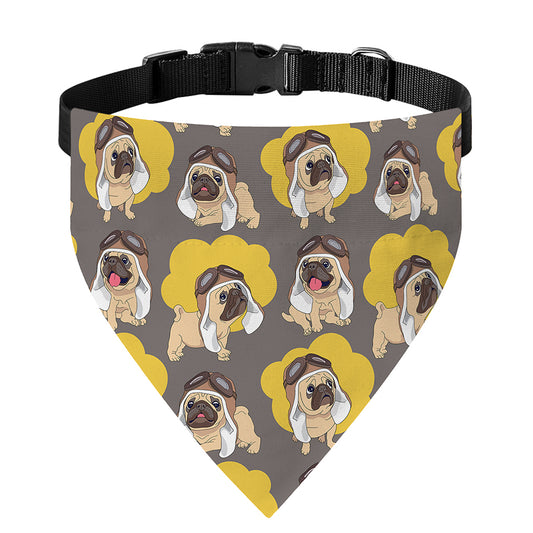 Pilot Pug Pattern Print Over The Collar Dog Bandana