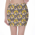 Pilot Pug Pattern Print Pencil Mini Skirt