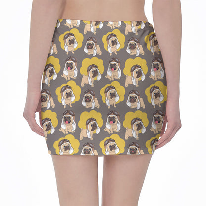 Pilot Pug Pattern Print Pencil Mini Skirt