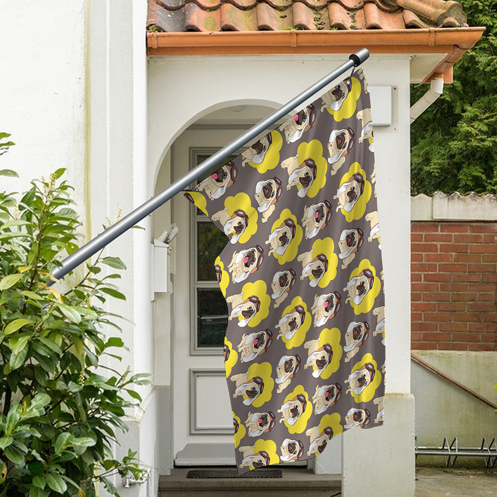 Pilot Pug Pattern Print Polyester Flag