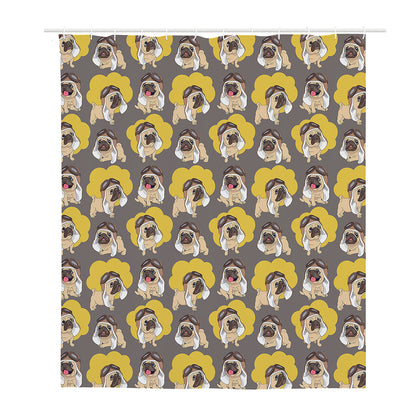 Pilot Pug Pattern Print Polyester Shower Curtain