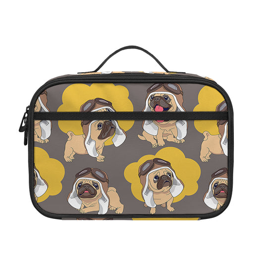 Pilot Pug Pattern Print Portable Lunch Bag