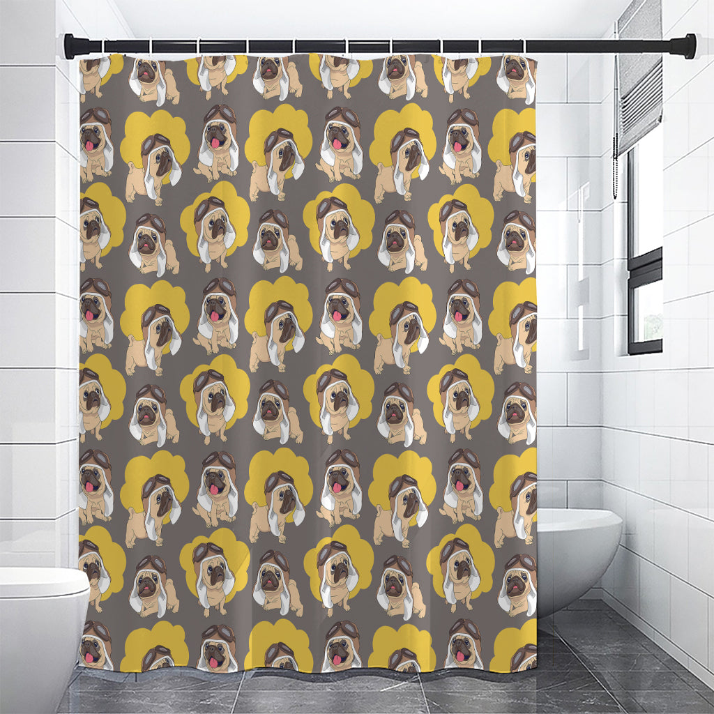 Pilot Pug Pattern Print Premium Shower Curtain