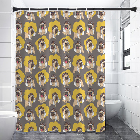 Pilot Pug Pattern Print Premium Shower Curtain