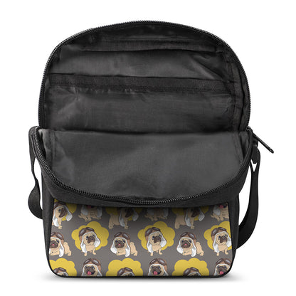 Pilot Pug Pattern Print Rectangular Crossbody Bag