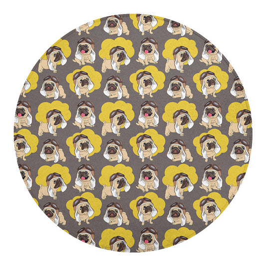 Pilot Pug Pattern Print Round Blanket