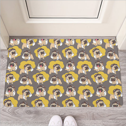 Pilot Pug Pattern Print Rubber Doormat