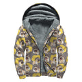 Pilot Pug Pattern Print Sherpa Lined Zip Up Hoodie