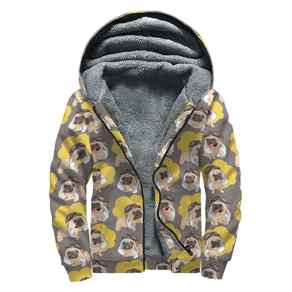 Pilot Pug Pattern Print Sherpa Lined Zip Up Hoodie