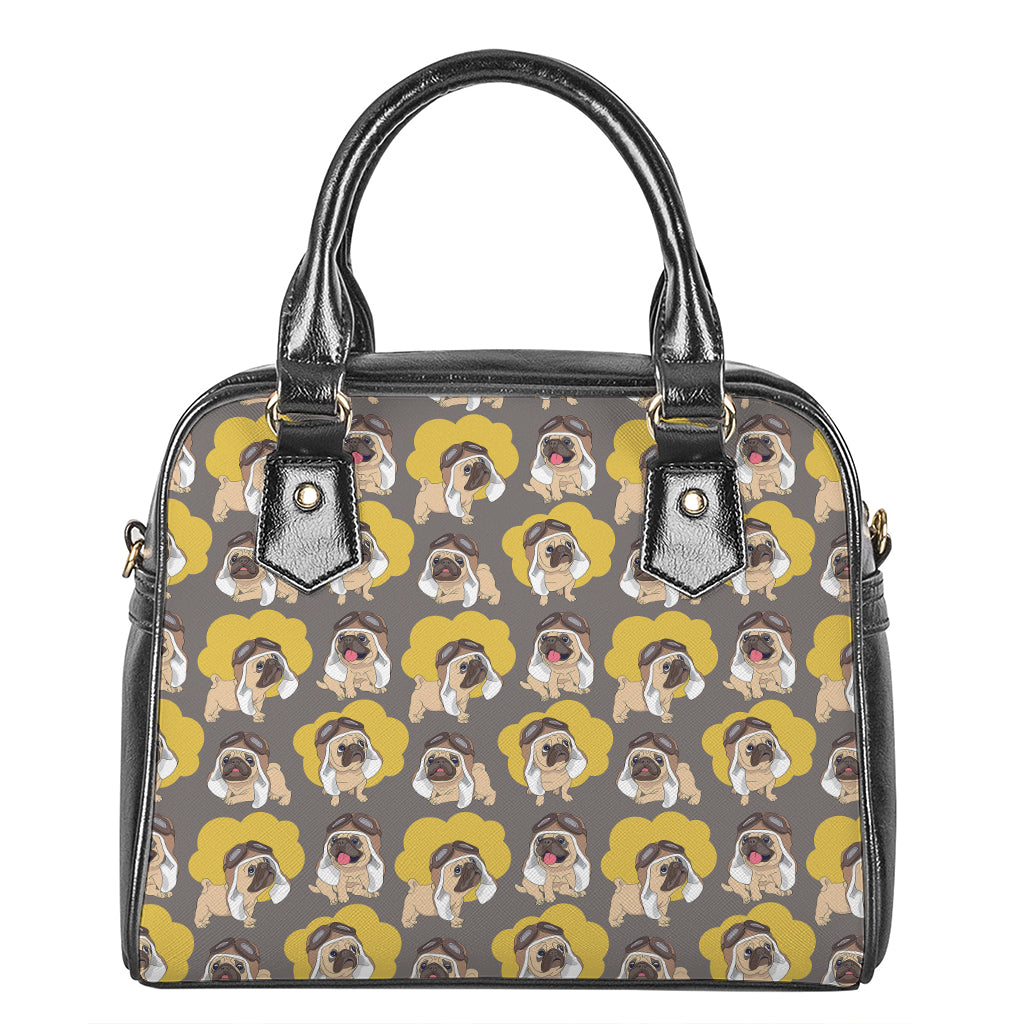 Pilot Pug Pattern Print Shoulder Handbag