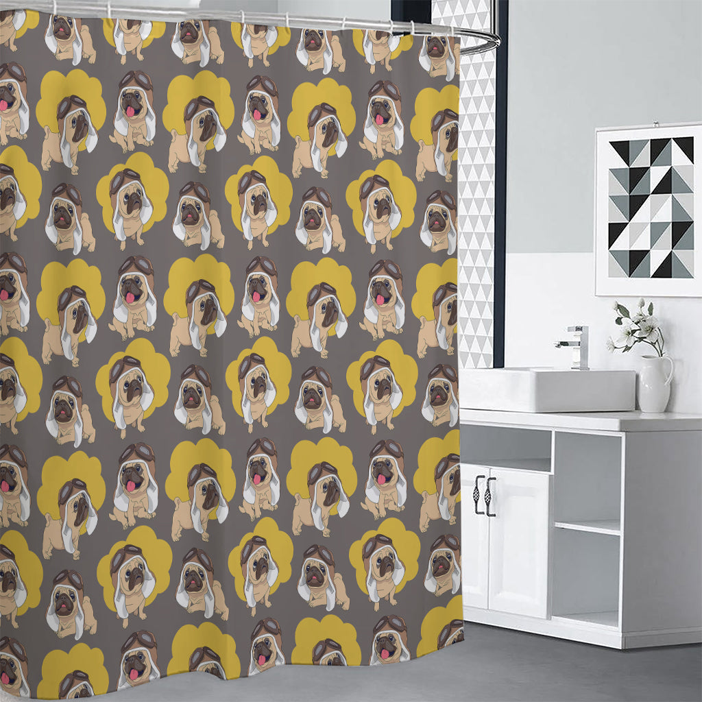 Pilot Pug Pattern Print Shower Curtain