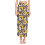 Pilot Pug Pattern Print Side Slit Maxi Skirt