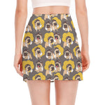 Pilot Pug Pattern Print Side Slit Mini Skirt