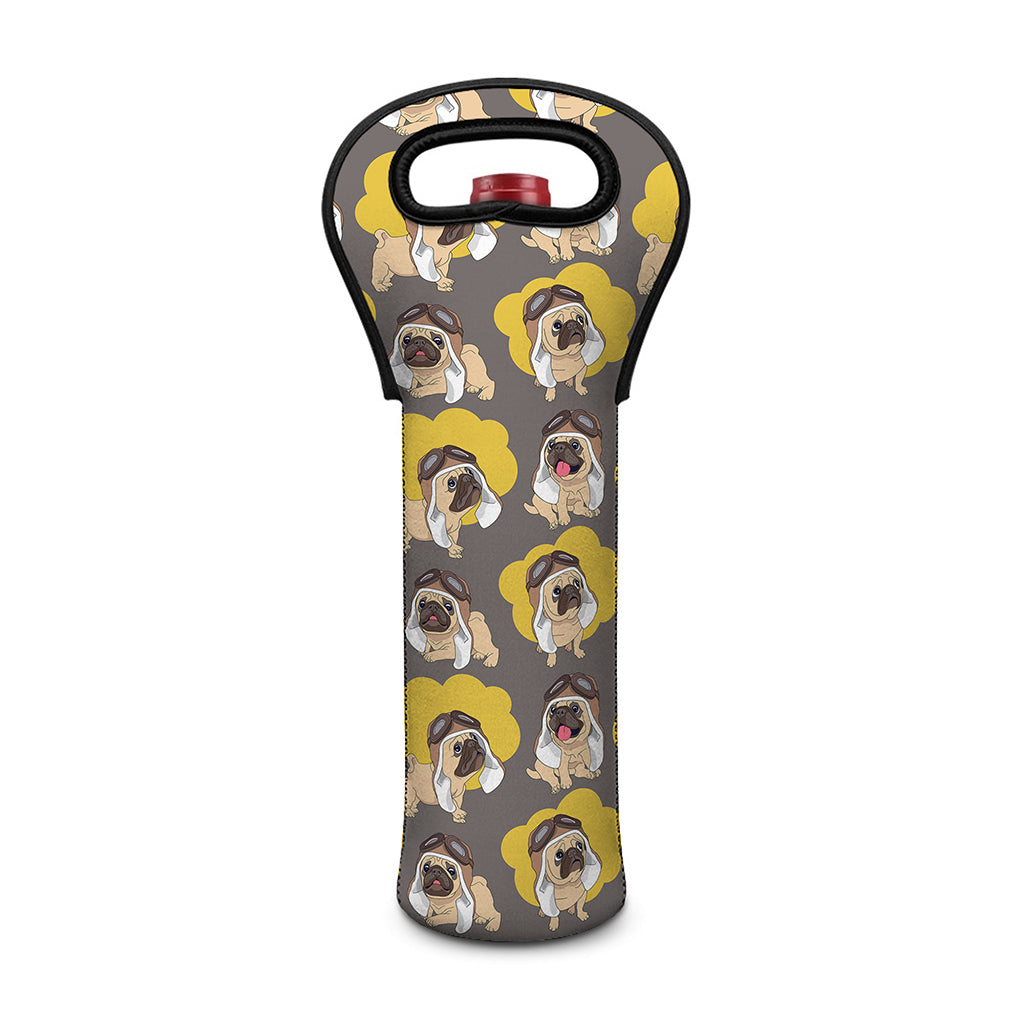 Pilot Pug Pattern Print Single Neoprene Wine Tote