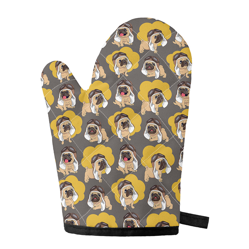 Pilot Pug Pattern Print Single Oven Mitt