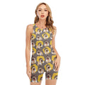 Pilot Pug Pattern Print Sleeveless One Piece Swimsuit