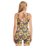 Pilot Pug Pattern Print Sleeveless One Piece Swimsuit