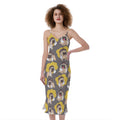 Pilot Pug Pattern Print Slim Fit Midi Cami Dress