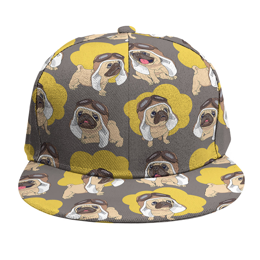 Pilot Pug Pattern Print Snapback Cap