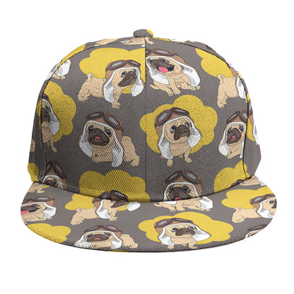 Pilot Pug Pattern Print Snapback Cap