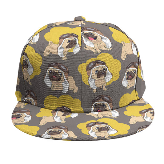 Pilot Pug Pattern Print Snapback Cap