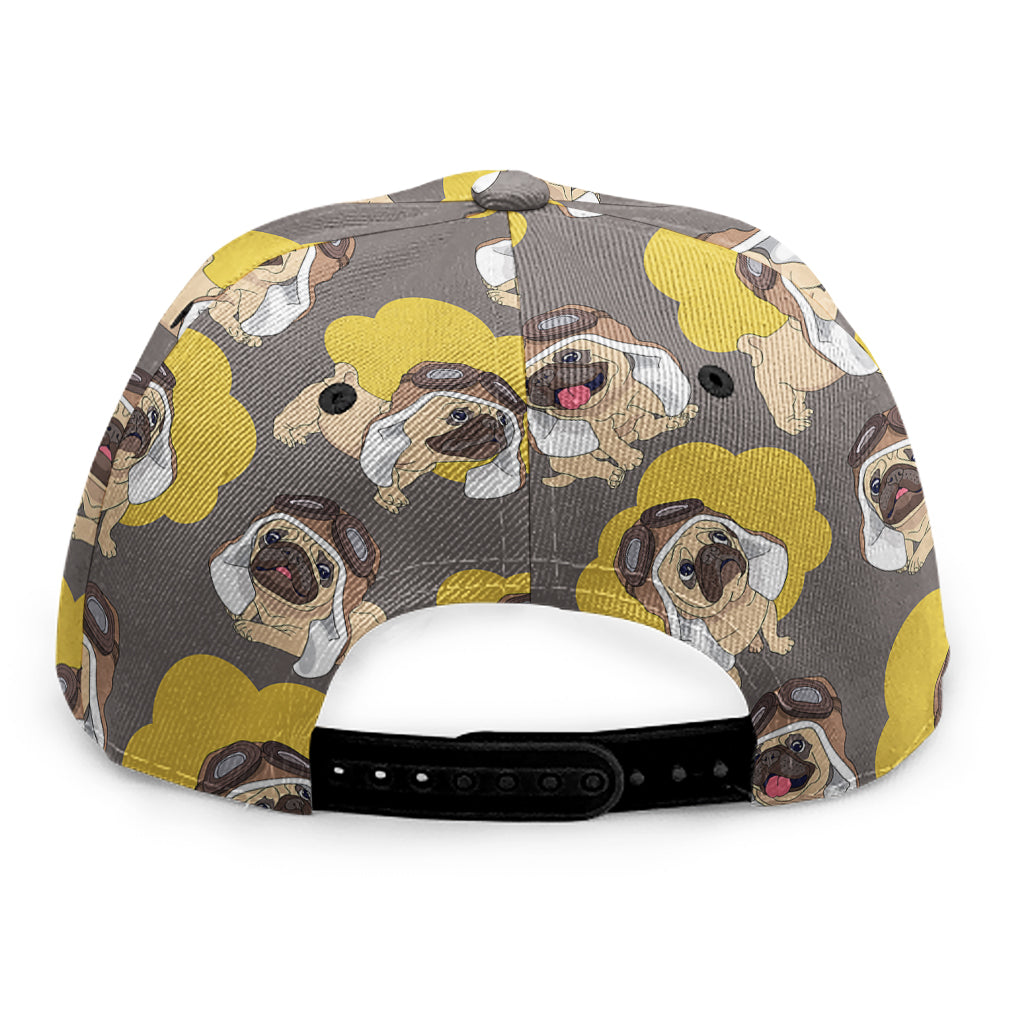 Pilot Pug Pattern Print Snapback Cap