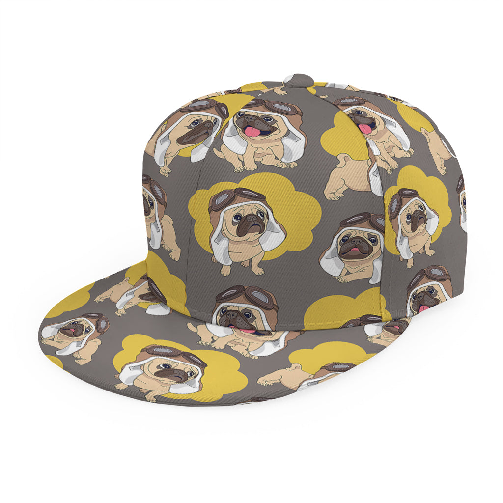 Pilot Pug Pattern Print Snapback Cap