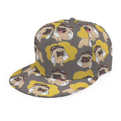 Pilot Pug Pattern Print Snapback Cap