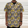 Pilot Pug Pattern Print Textured Short Sleeve Shirt
