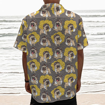 Pilot Pug Pattern Print Textured Short Sleeve Shirt