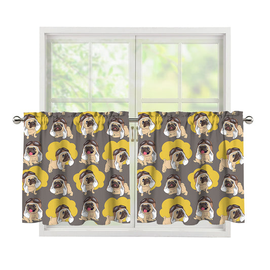 Pilot Pug Pattern Print Tier Curtains