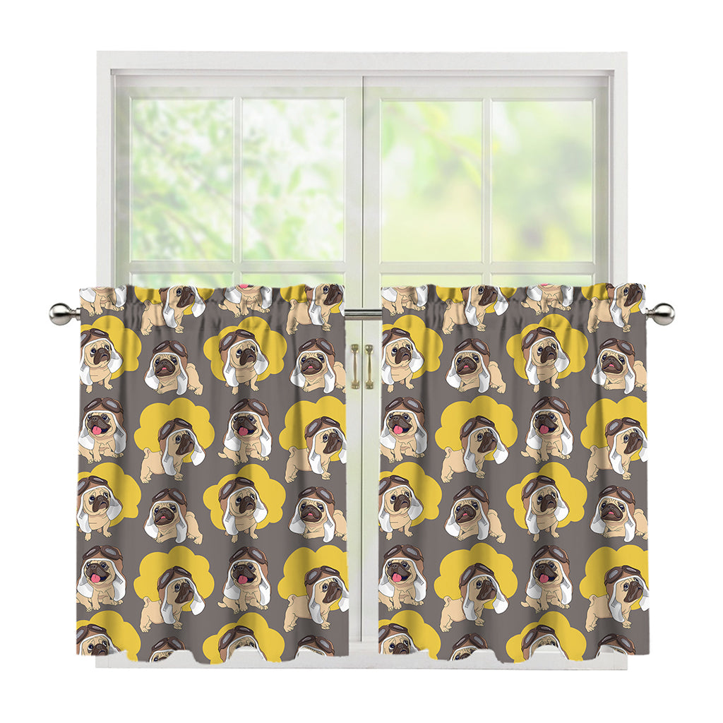 Pilot Pug Pattern Print Tier Curtains