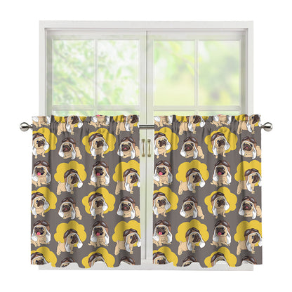 Pilot Pug Pattern Print Tier Curtains