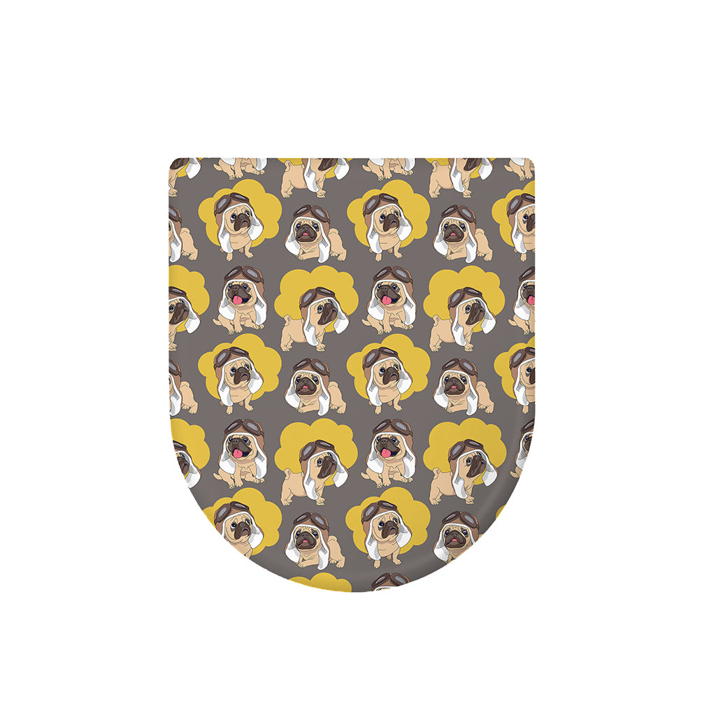 Pilot Pug Pattern Print Toilet Lid Cover