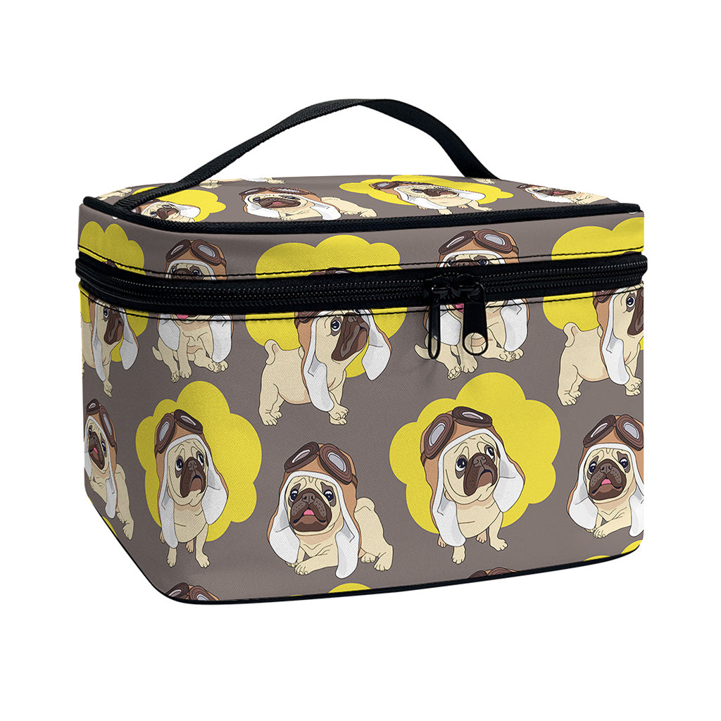 Pilot Pug Pattern Print Travel Makeup Bag