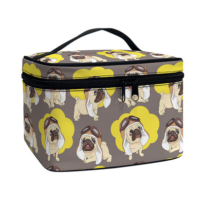 Pilot Pug Pattern Print Travel Makeup Bag