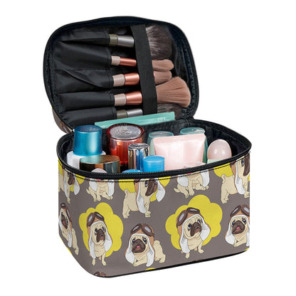 Pilot Pug Pattern Print Travel Makeup Bag
